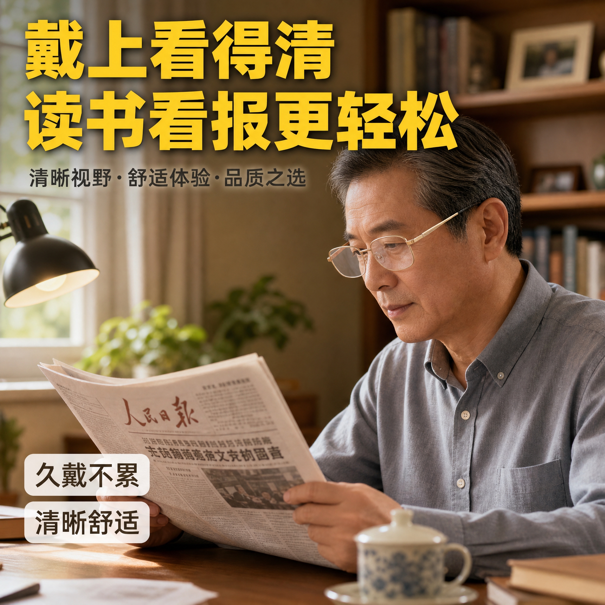 [主图-4] 场景与使用体验，主打中老年人佩戴老花镜看书读报的… - 图片创意预览