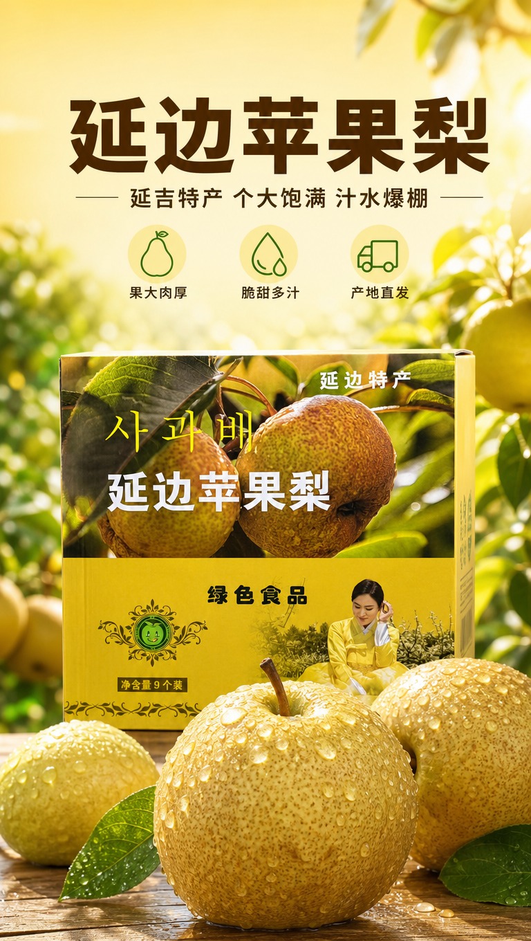 [商品] 使用【图1】延边苹果梨9个装礼盒；保留礼盒整体结构、… - 图片创意预览