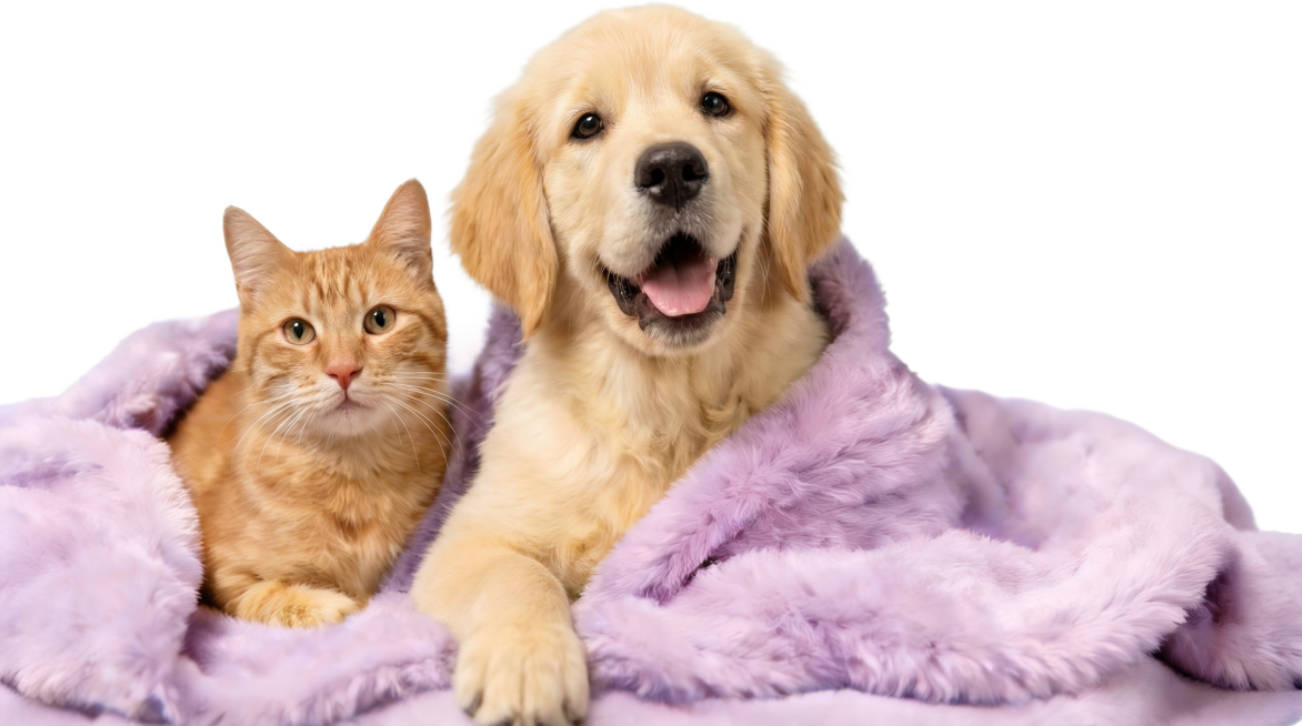 整个画面的毛流感弱一点，图片进行精修，将小猫小狗精修清楚，完整，生动，预览效果