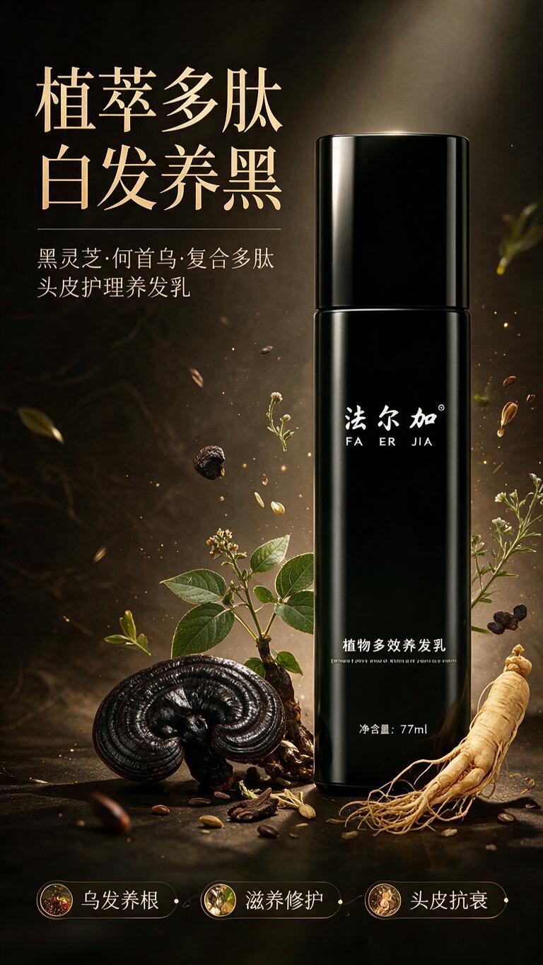 [商品] 使用【图1】法尔加植物多效养发乳黑色瓶身；保留瓶身圆… - 图片创意预览