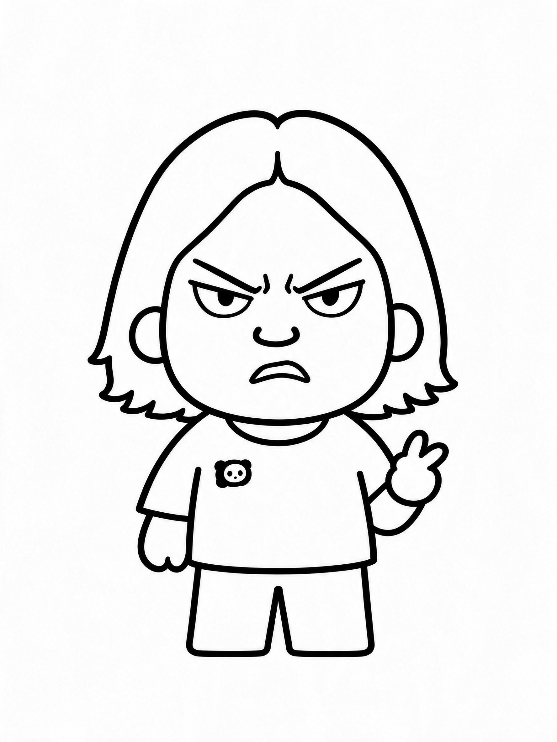 保持人物造型、发型、服装、姿势和纯线条黑白风格完全不变，仅将面… - 图片创意预览
