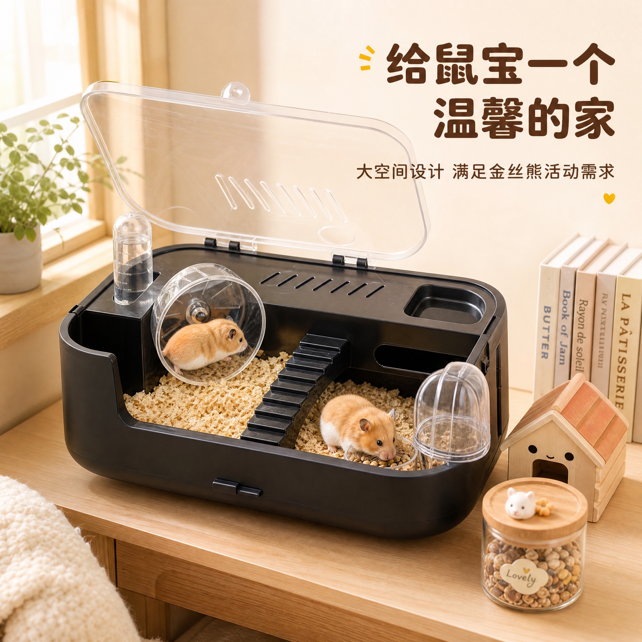 [主图-4] 场景使用图，任务是展示饲养盒在真实家居环境中的使… - 图片创意预览