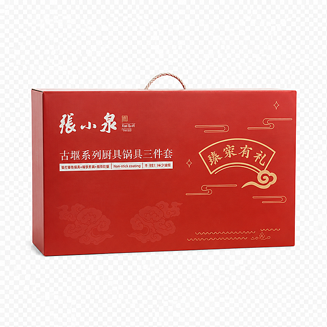 产品精修，将平面包装盒生成立体透视包装盒，产品置于透明背景上，专业商业棚拍光，5500K标准中性白光，轮廓光，体积光，曝光正确，强烈真实立体感，提升商品洁净度和商业新品感，清除旧痕、灰暗、脏斑和不均匀色块；保留原图颜色分区、材质色相、结构和功能细节，禁止整体提亮改色，清除底纹、杂色背景，锁定原图商品颜色，锁定原图商品轮廓、件数、部件位置、连接关系、标签文字和可见功能细节，只做精修不重绘结构，包装盒主体:哑光纸盒，提手:纸质提绳，极致超清画质，细节清晰锐利，4K分辨率，商业级实拍质感，保留原图真实材质与结构细节，主体居中，商品完整入画不裁切，商品外轮廓视觉体量约画面60%-80%，四边均匀留白约10%-20%，严禁满幅铺满与贴边顶满，前侧视图，标准透视校正，正常透视焦段，保持同类机位，比例1:1