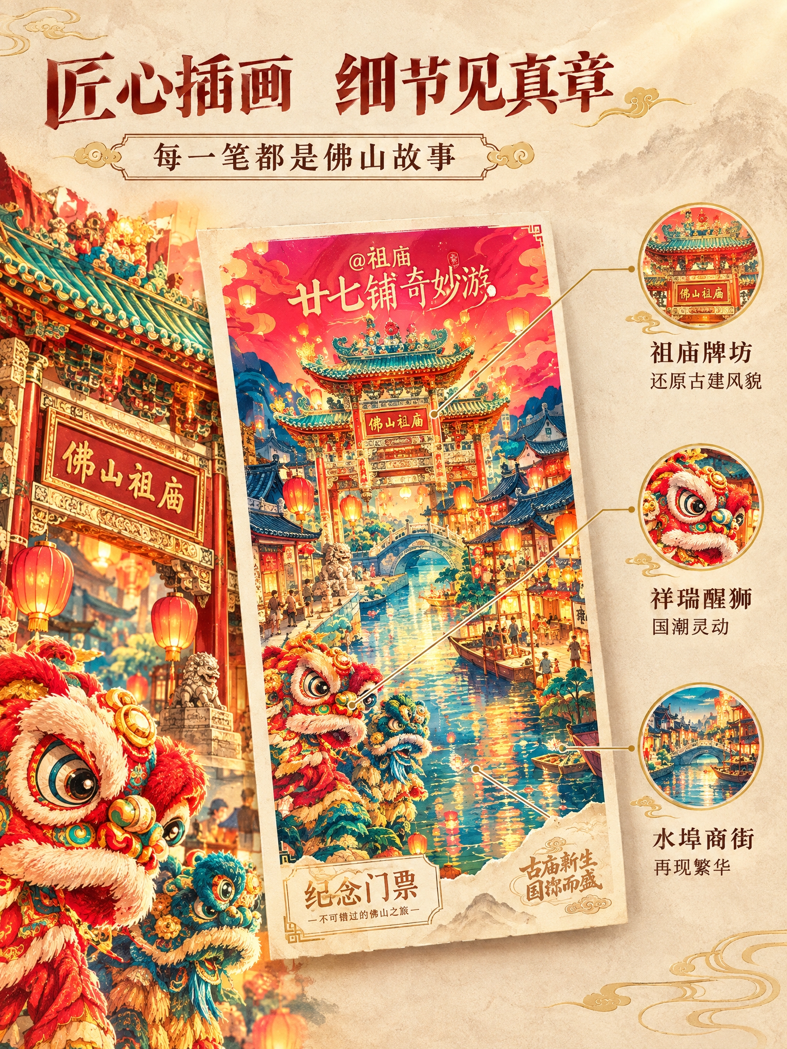 [商品] 使用【图1】佛山祖庙廿七铺奇妙游纪念门票正面；保留祖… - 图片创意预览
