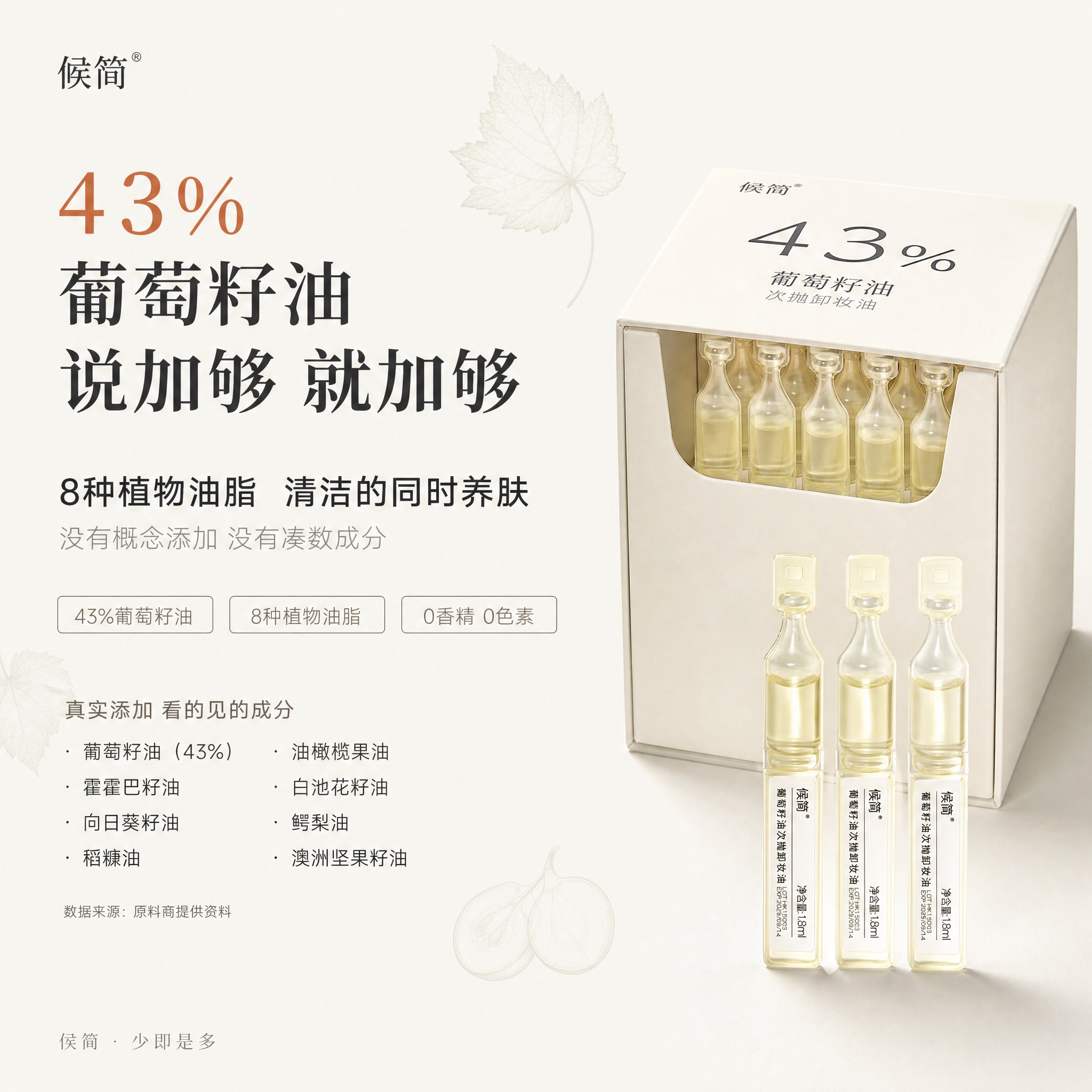 [主图-3] 候简 43%葡萄籽油次抛卸妆油 成分卖点主图。强… - 图片创意预览