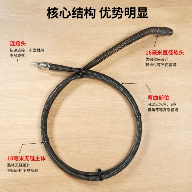 [主图-2] 疏通弹簧核心卖点结构展示图
[氛围风格] 技术解析风格，专业可信，突出结构优势
[画质] 商业摄影质感、光线柔和通透、产品清晰真实、画面干净高级
[元素] 保持疏通弹簧产品外观、物理结构预览效果