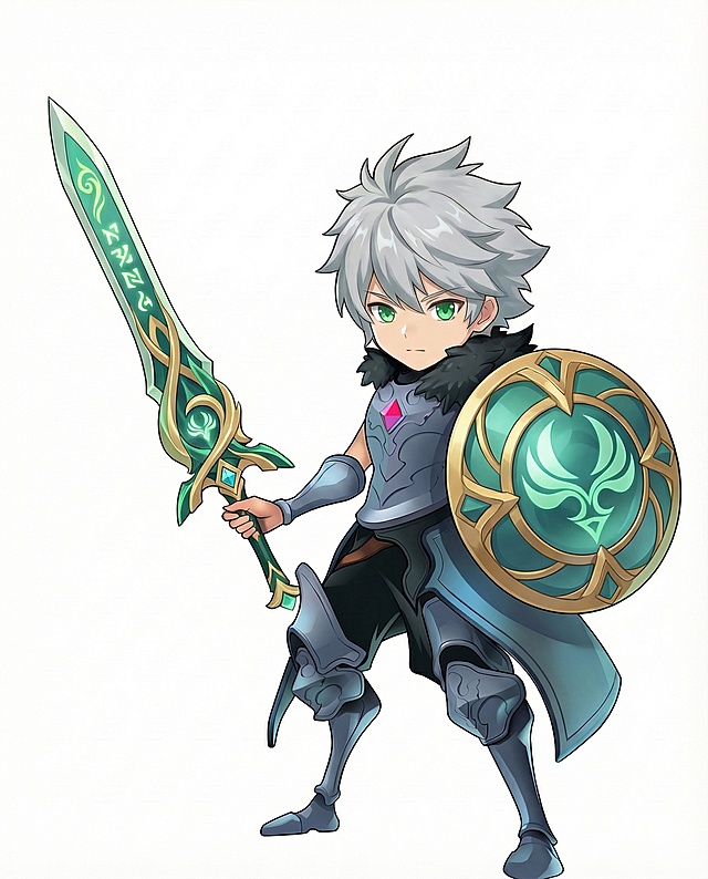 不改变动作，只改变头，发色跟武器，参考原神风格