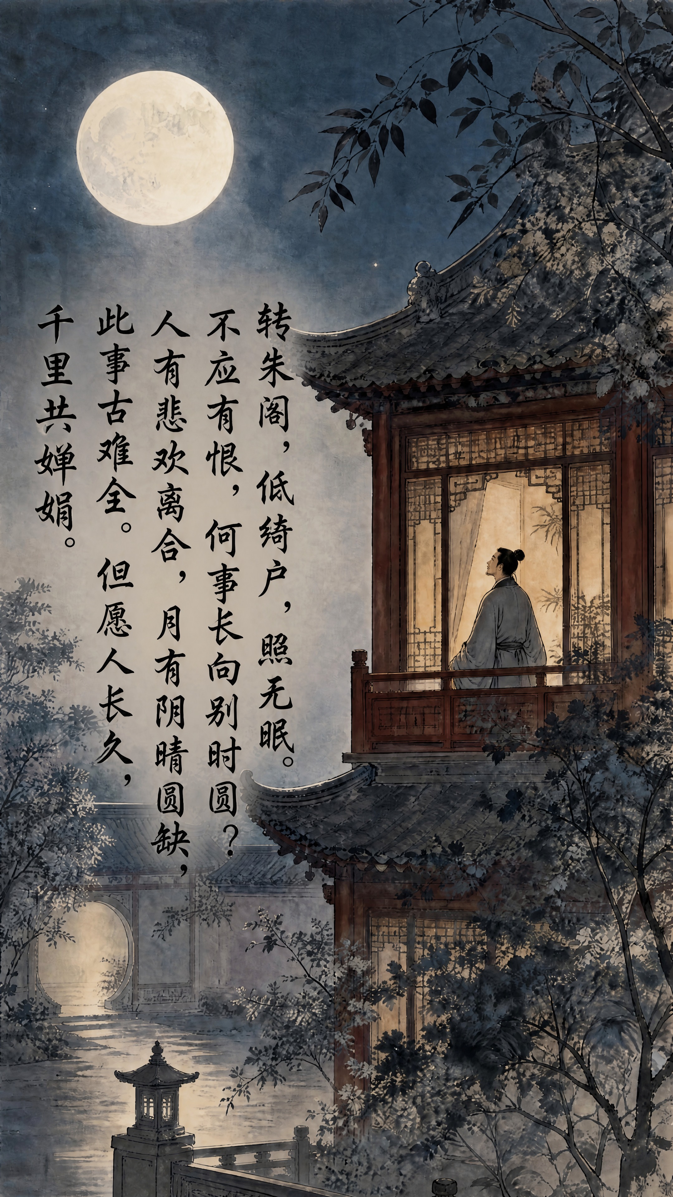 保持画面构图和整体风格不变，将左侧竖排的诗词文字字号明显加大，… - 图片创意预览