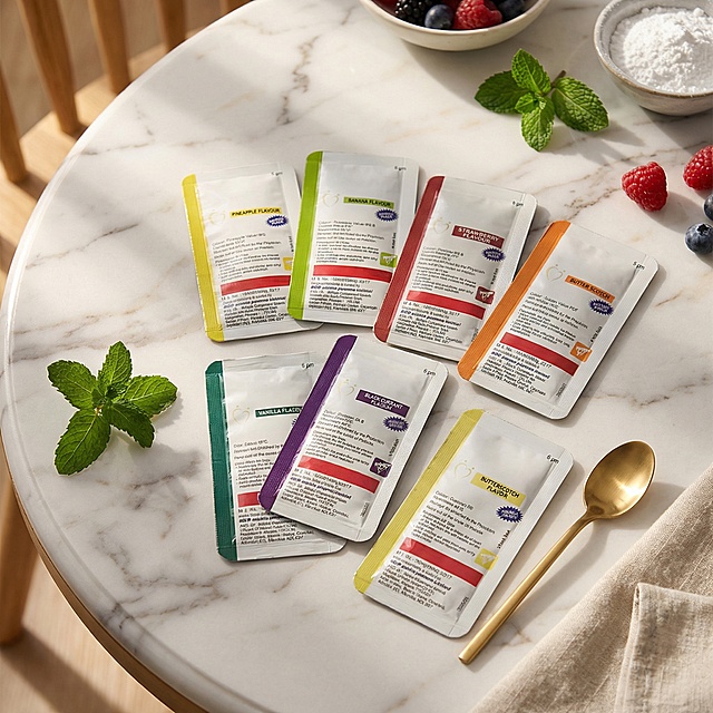 让产品更加生动的散开，更加真实的放在大理石餐桌上，电商800*800电商主图，要求高级有食欲