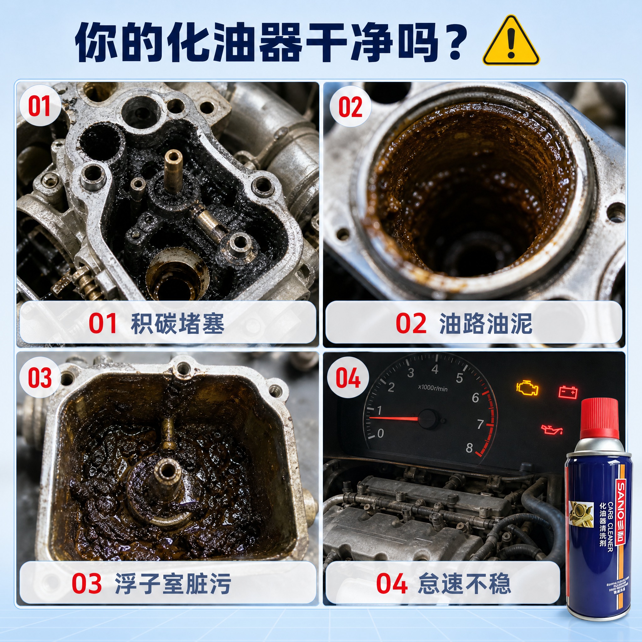 [主图-2] 三和化油器清洗剂 痛点直击图，唯一任务：用脏污实… - 图片创意预览