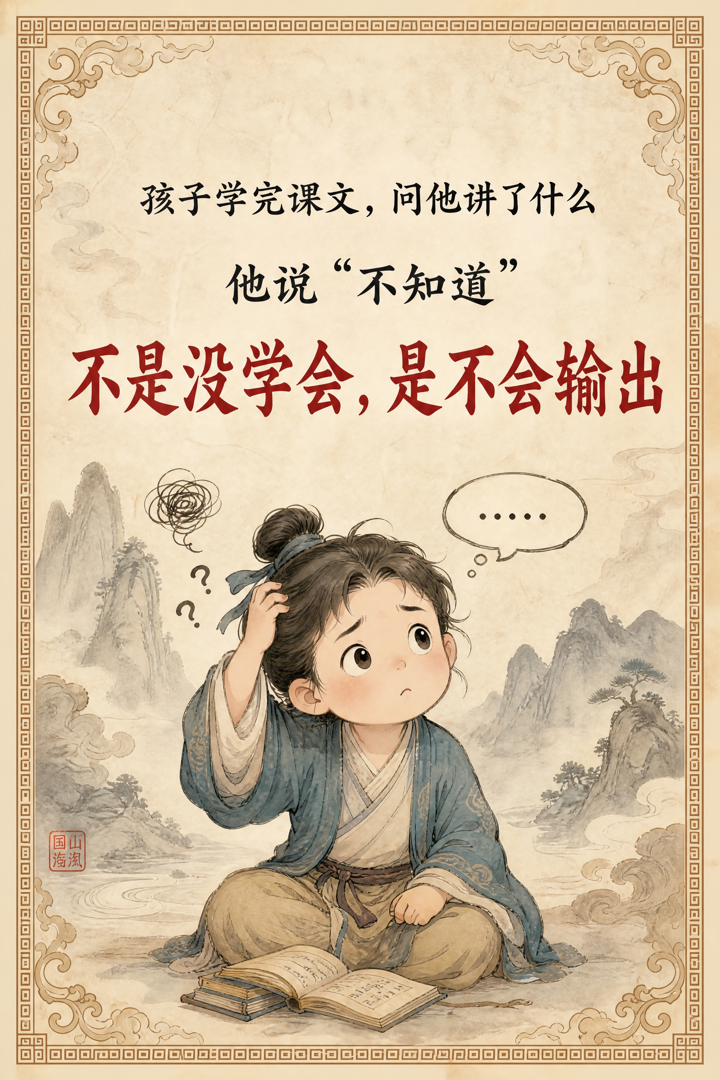小红书笔记内页，痛点插画，国风山海经风格，米黄色宣纸纹理背景、… - 图片创意预览