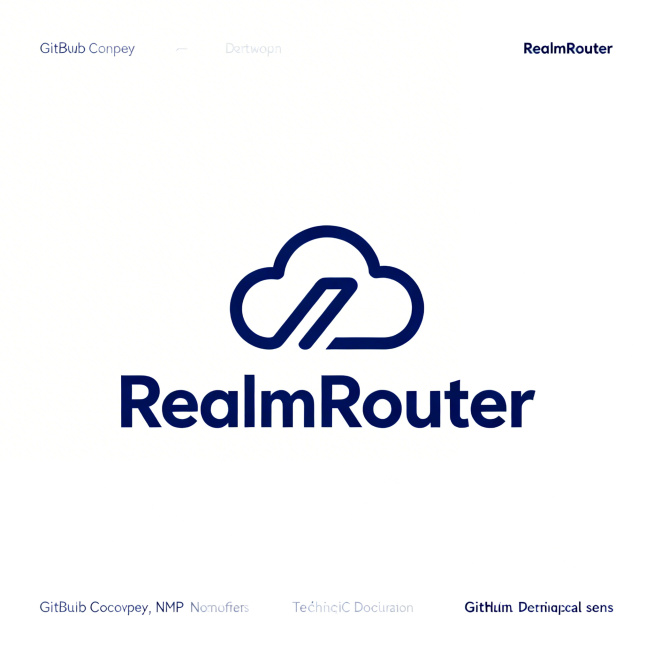 现代简约科技感Logo设计，品牌名：RealmRouter，行业：网络技术与软件开发，定位：专业、可靠、现代化。图形元素为云的创意变形，极简线条构成，不可复杂。主色调为纯深蓝色，背景纯白。适合GitH预览效果
