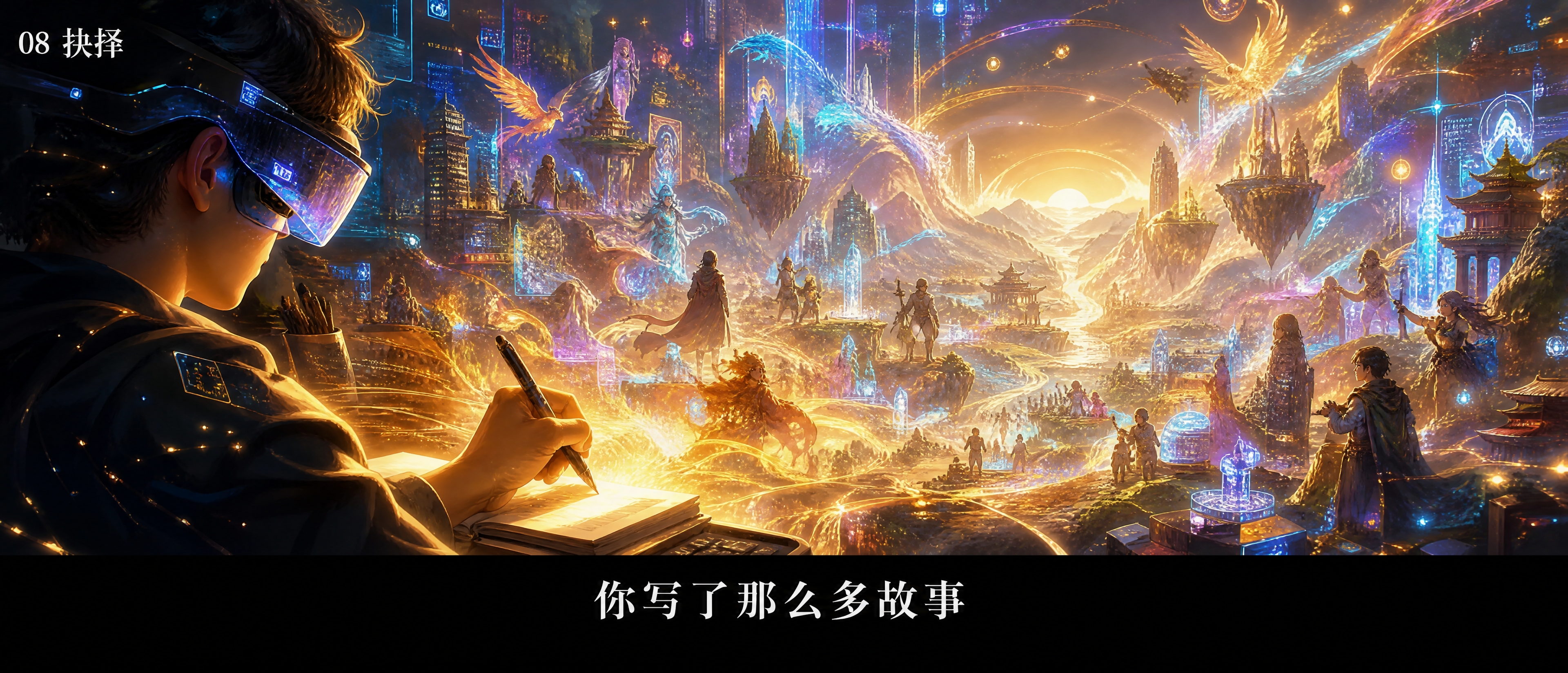 重新设计第二张"你写了那么多故事"，未来科技感风格，但走绚烂梦… - 图片创意预览