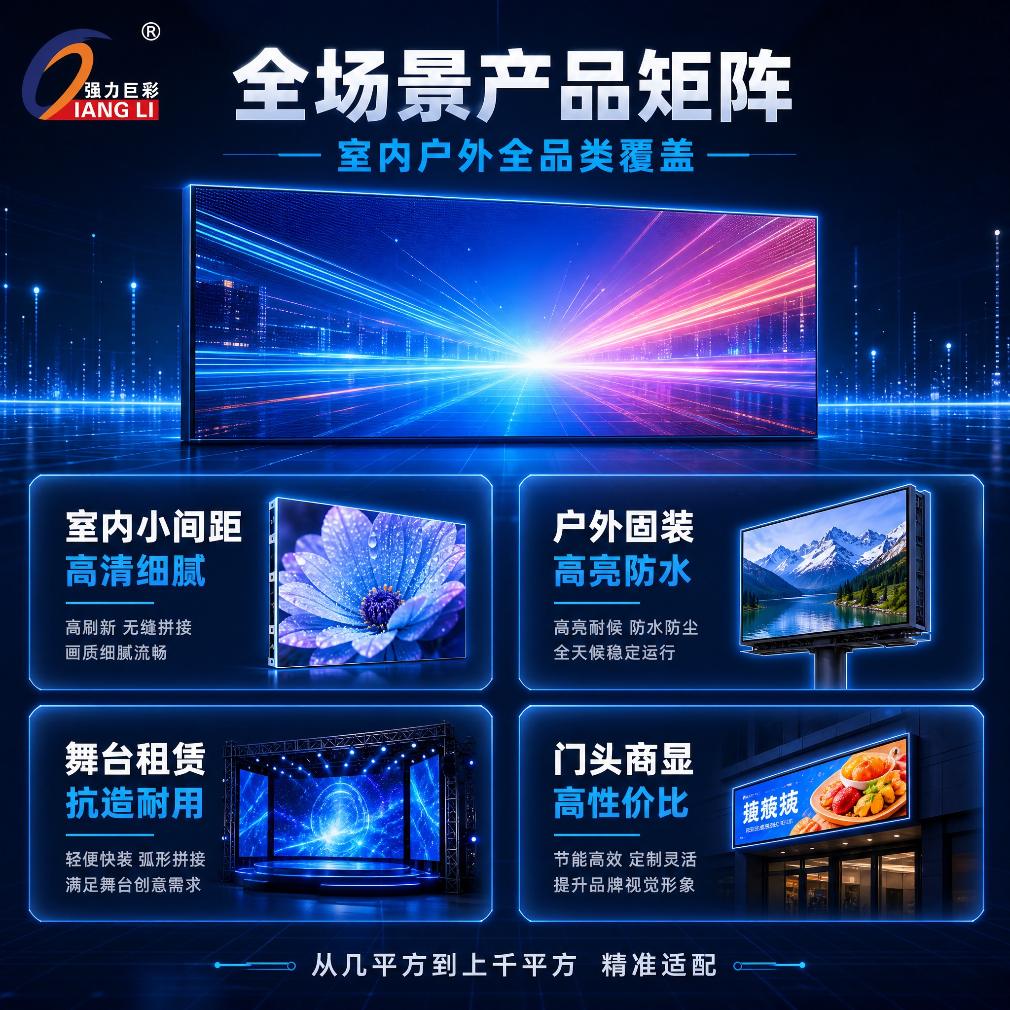 [主图-4] 强力巨彩LED显示屏全场景产品矩阵图，深蓝色科技… - 图片创意预览
