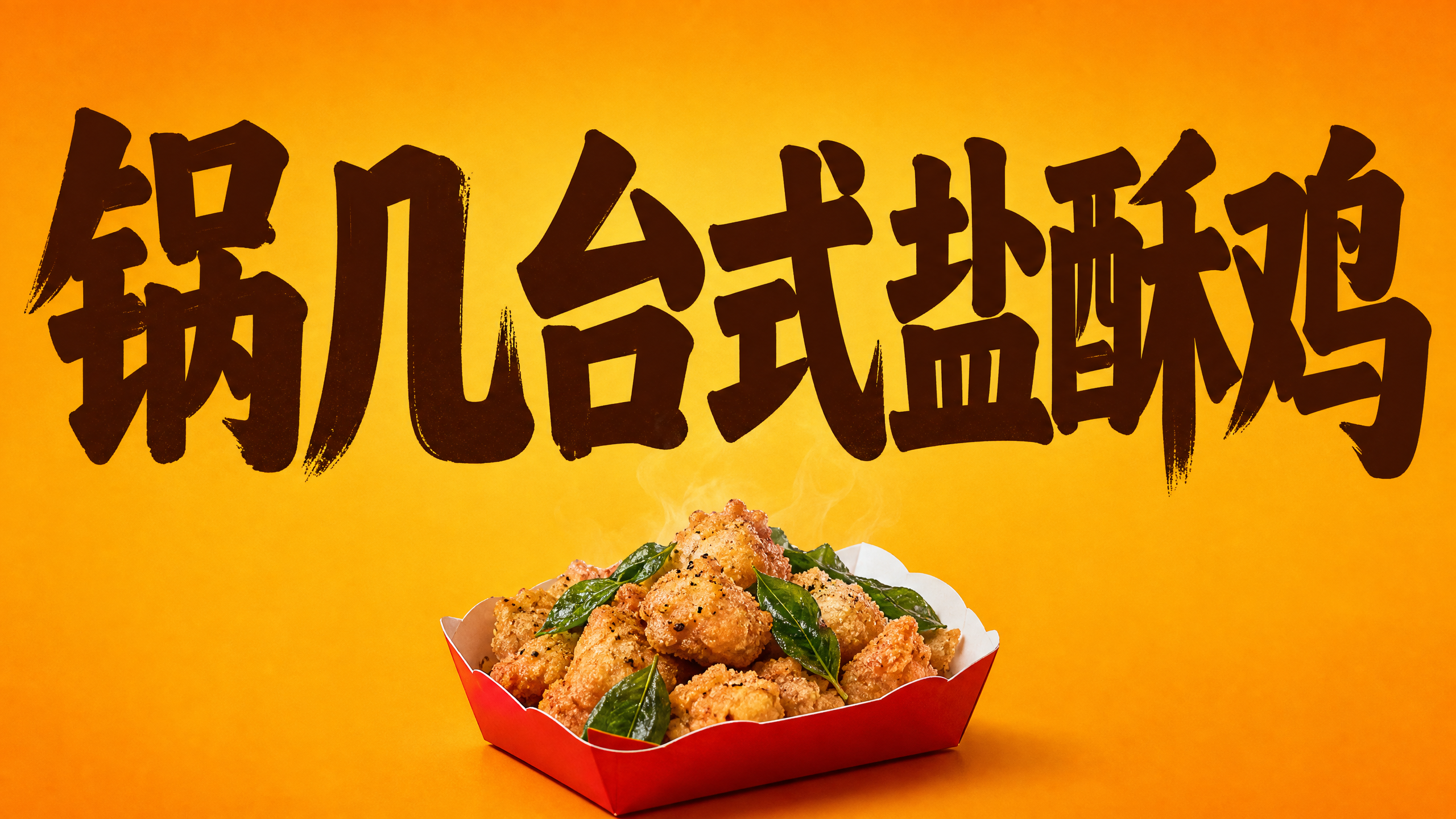 横向台式盐酥鸡美食海报，简洁大气风格，字大图小。画面上方约65… - 图片创意预览
