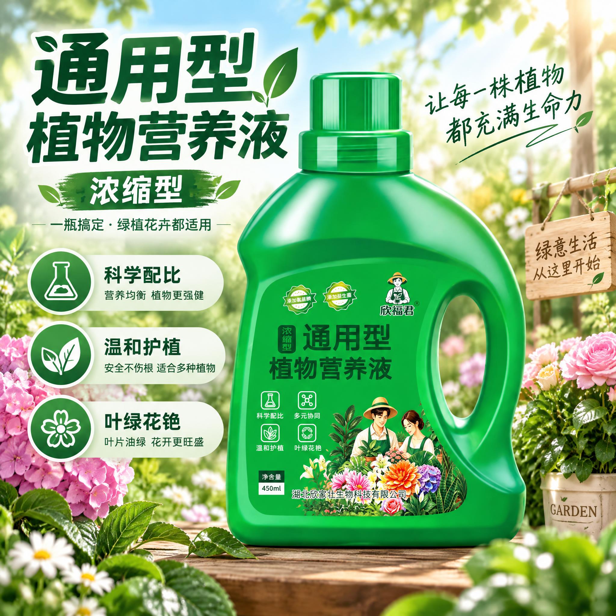 淘宝天猫1:1电商主图，通用型植物营养液，清新自然风格，画面中… - 图片创意预览