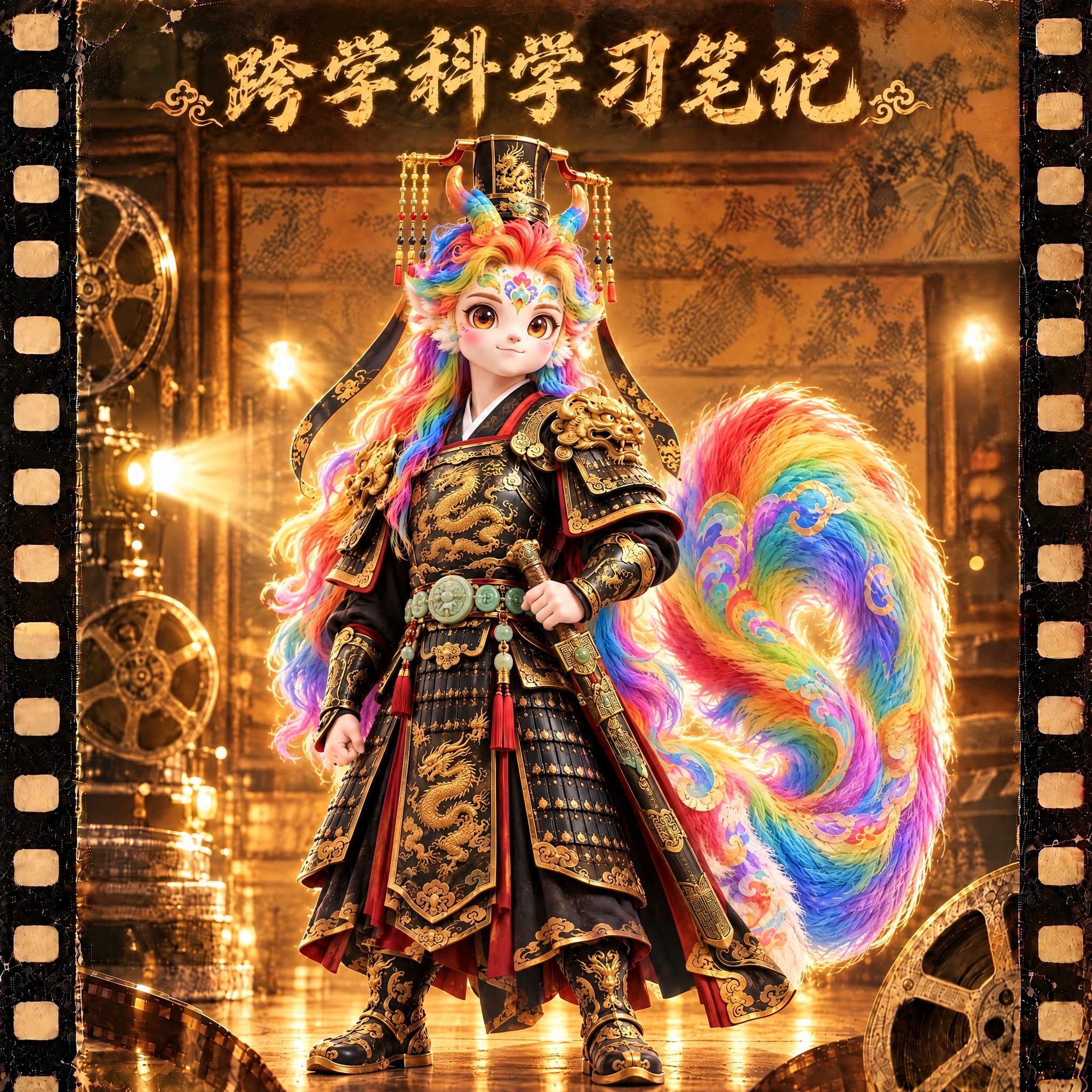 保留第一张图的电影胶片边框、复古放映机、暖光影院背景、顶部金色… - 图片创意预览