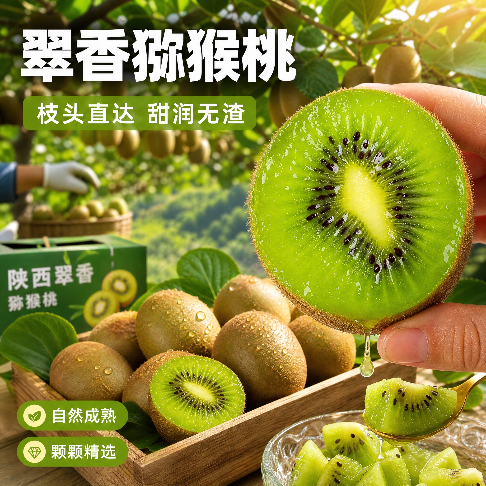 [主图-6] 新场景/选购决策：翠香猕猴桃果园采摘到餐桌的完整… - 图片创意预览