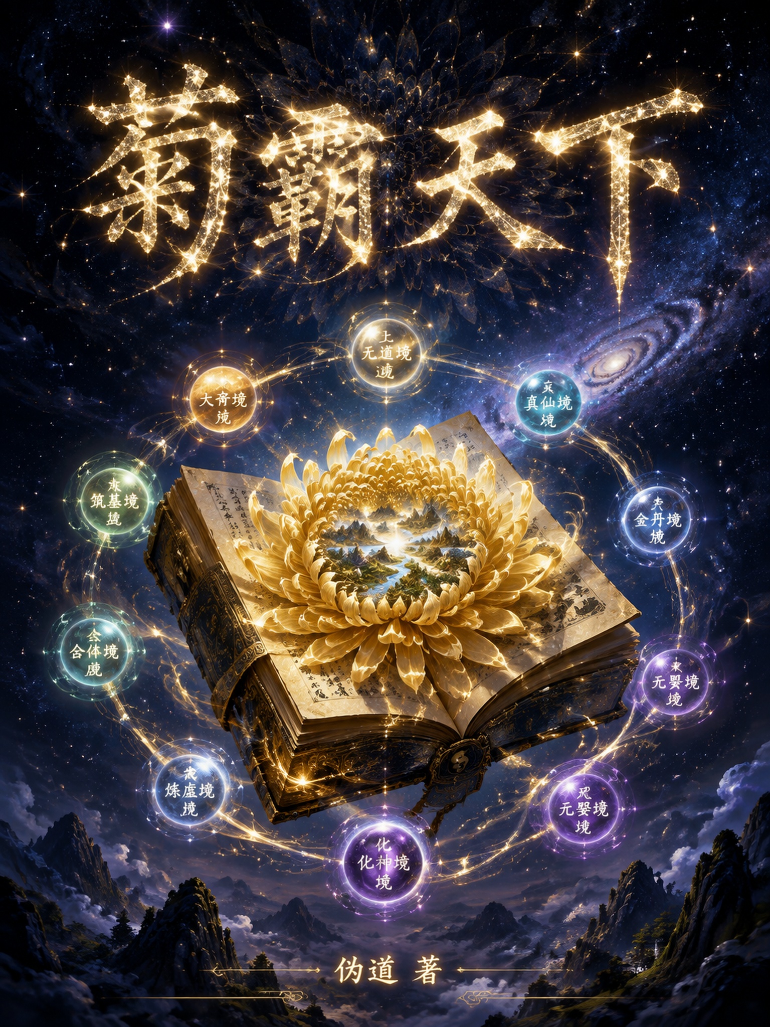 玄幻小说封面，书名《菊霸天下》，作者：伪道。神秘修仙风格，画面… - 图片创意预览