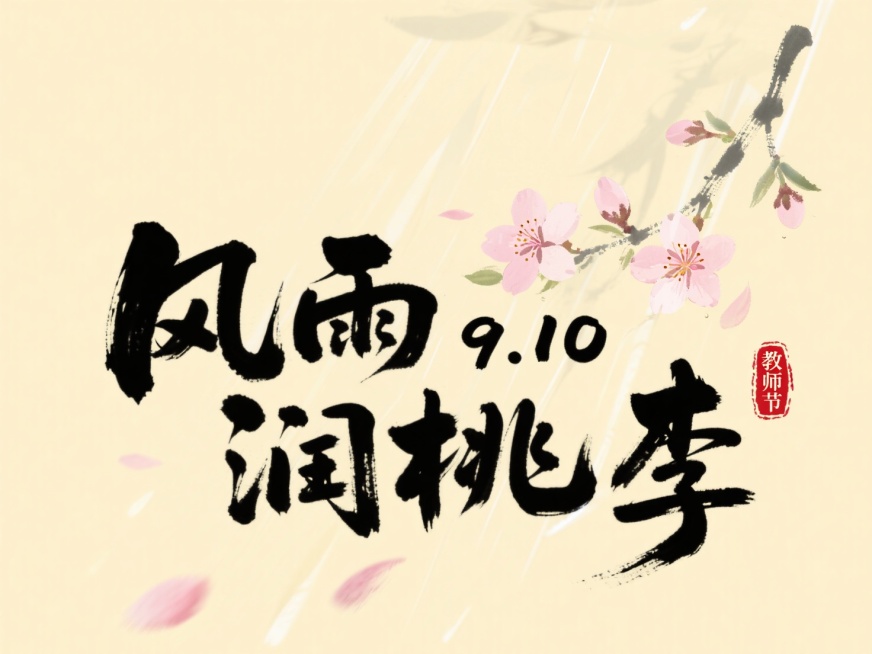 文案“风雨润桃李”，小字“9.10”，黑色字体，“教师节”红色印章，淡黄色背景预览效果