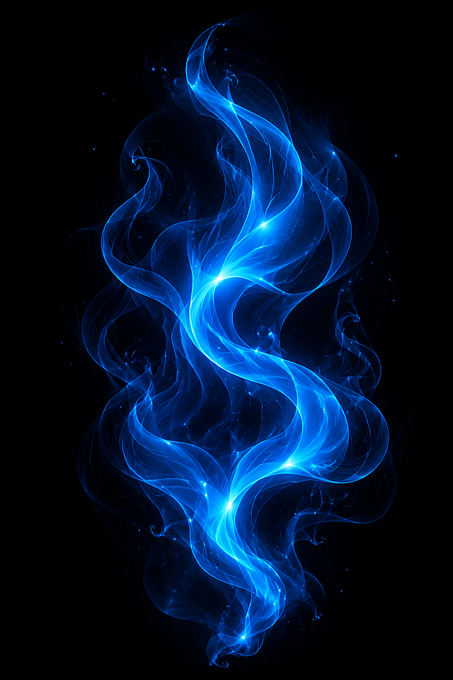 blue smoke abstract design on black background, in the style of luminous 3d objects, futuristic chromatic waves, squiggly line style, glowing lights, anna dittmann, elegant lines, rendered in cinema4d