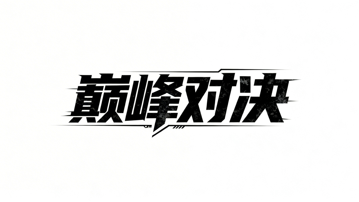白底背景，黑字标题设计，文字内容为“巅峰对决”，采用现代感字体，融合科技速度感与磅礴大气的气质，同时带有矿业粗犷的视觉质感，整体视觉冲击力强预览效果