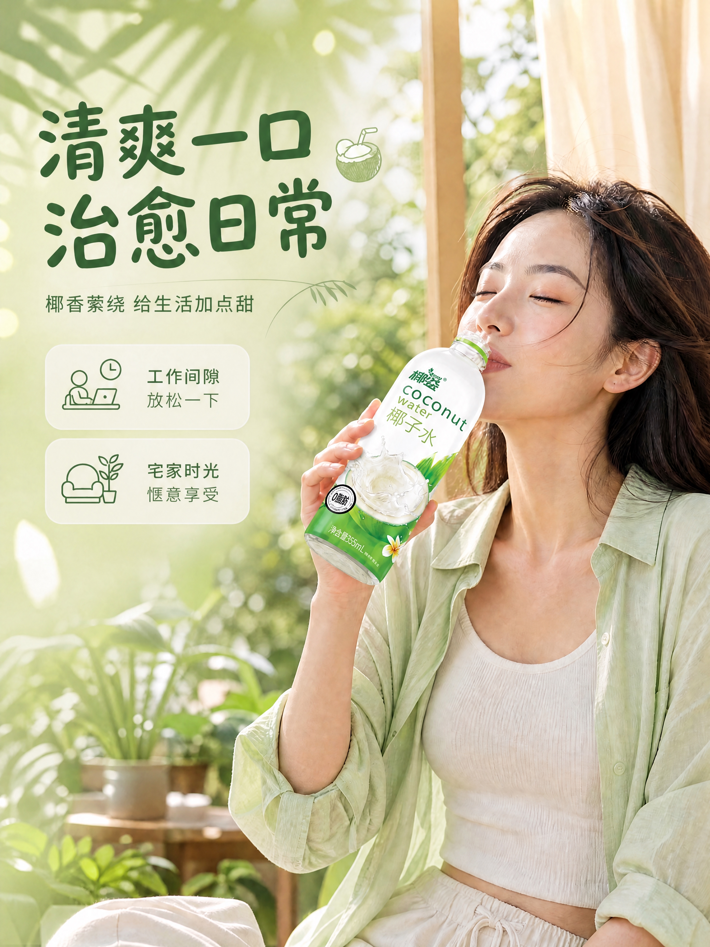 修改这张图：将瓶口调整为贴着模特嘴唇的状态，嘴唇轻触瓶口，呈现… - 图片创意预览