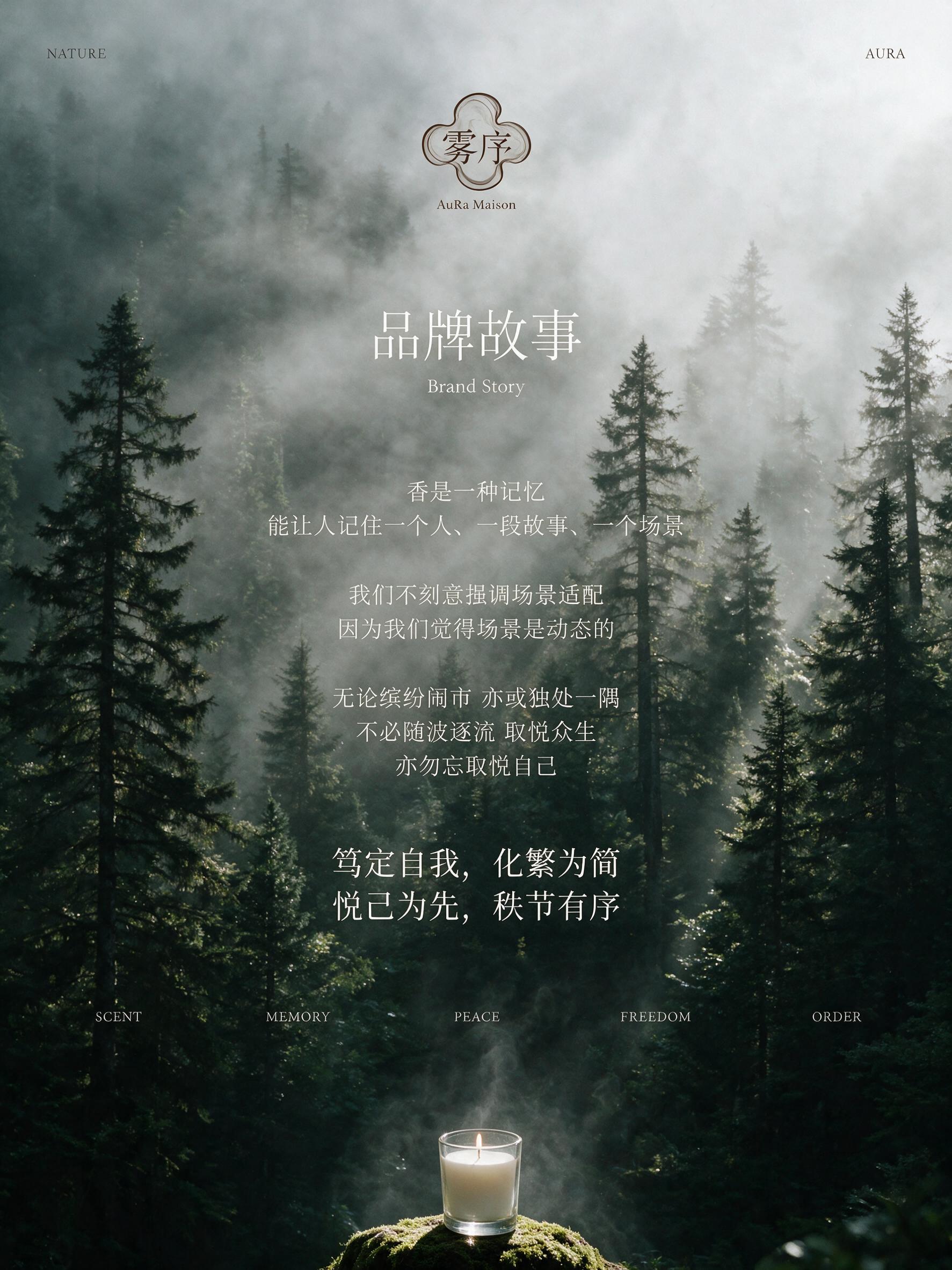 雾序品牌故事页·高级简约森林雾境版，比例3:4竖版。背景为云南… - 图片创意预览