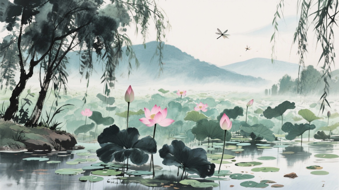 生成一副代表夏天的水墨画预览效果