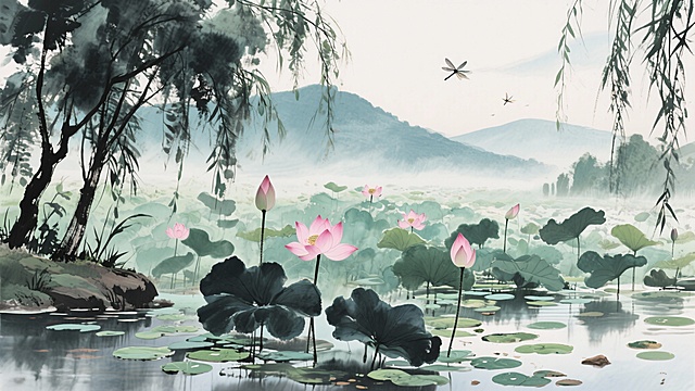 生成一副代表夏天的水墨画