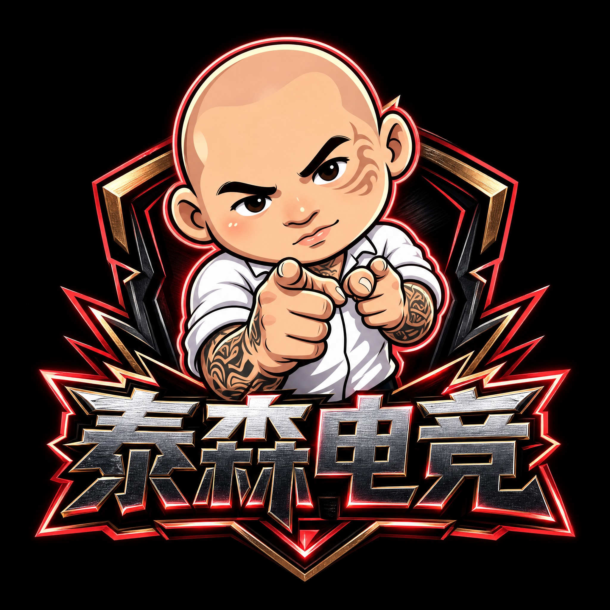 电竞俱乐部logo设计，以参考图中的光头卡通硬汉人物为核心形象… - 图片创意预览