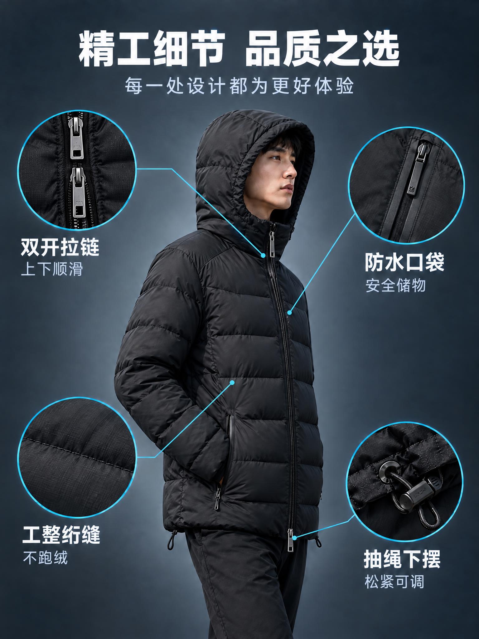 将左上角的"顺滑拉链 耐用不卡"修改为"双开拉链 上下顺滑"，… - 图片创意预览