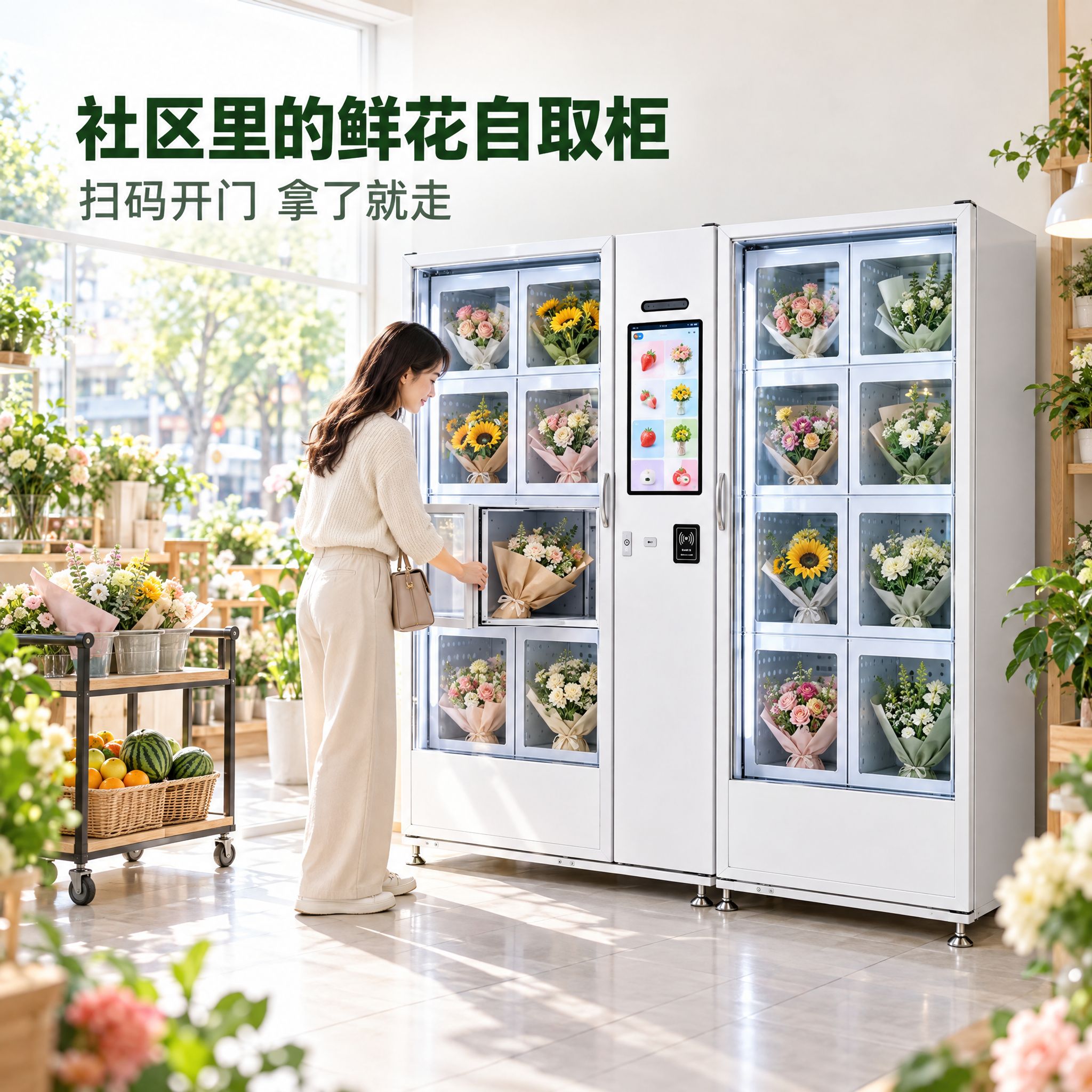 [主图-4] 商品名称：智能生鲜鲜花格子柜。本张唯一任务：真实… - 图片创意预览