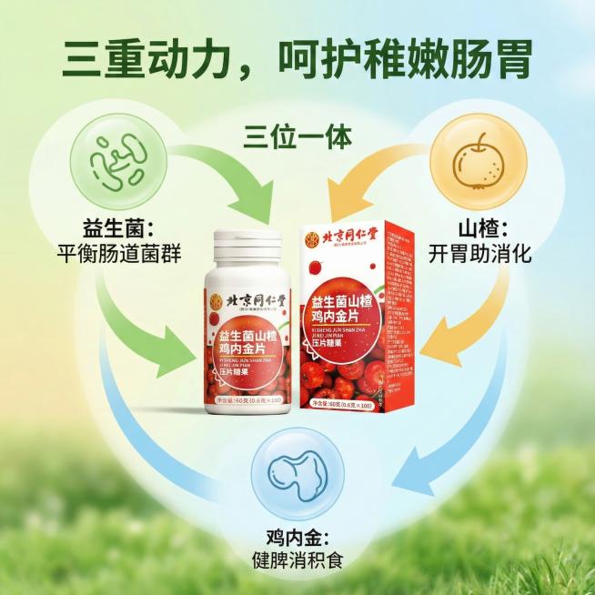 结合“益生菌山楂鸡内金片”的产品定位（儿童消化健康）与电商平台的视觉要求，为您系统化策划以下5张高转化主图，精准吸引目标家长群体。

---

主图策略核心定位

· 目标人群：0-12岁儿童的父母（预览效果