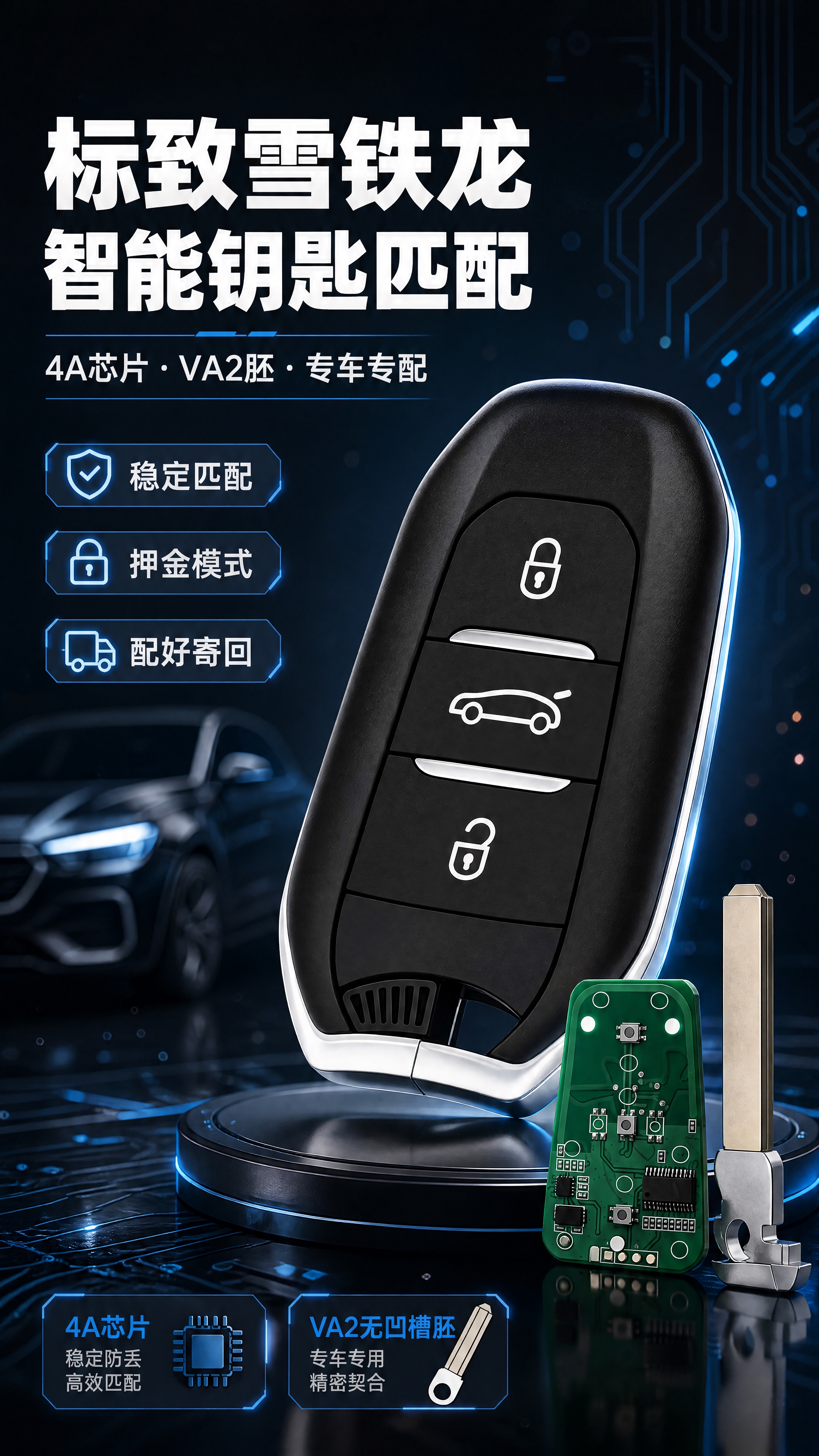 [商品] 使用【图1】标致雪铁龙智能钥匙（黑色三键款，锁车/后… - 图片创意预览