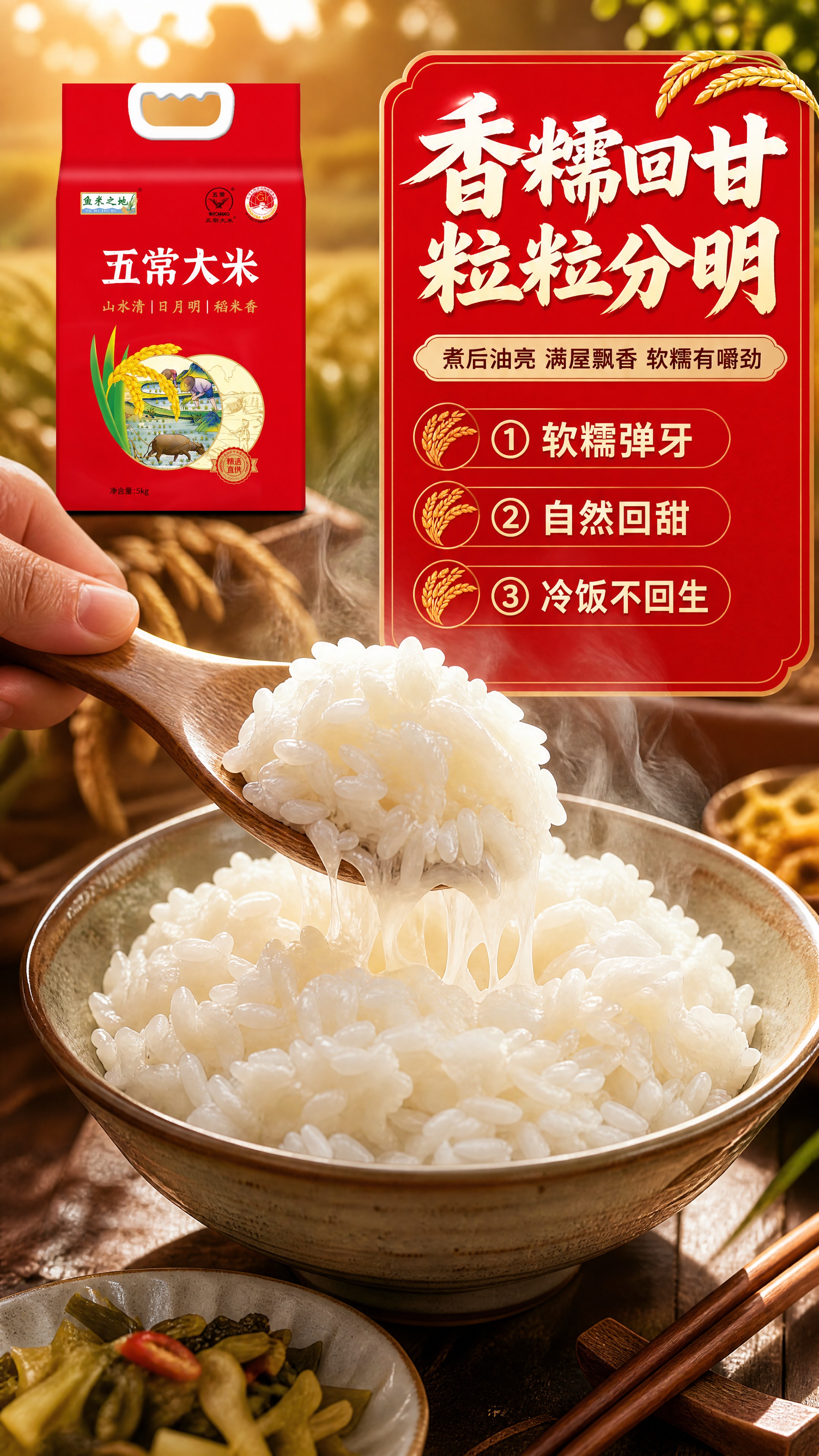 [商品] 使用【图1】鱼米之地五常大米5kg红色包装袋；保留包… - 图片创意预览