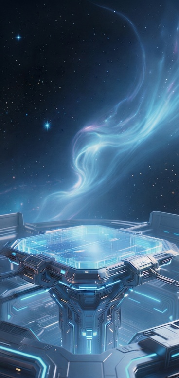 把展示台往下移动，然后让太空背景的景色更长一点，然后不要弄太空舱顶，预览效果