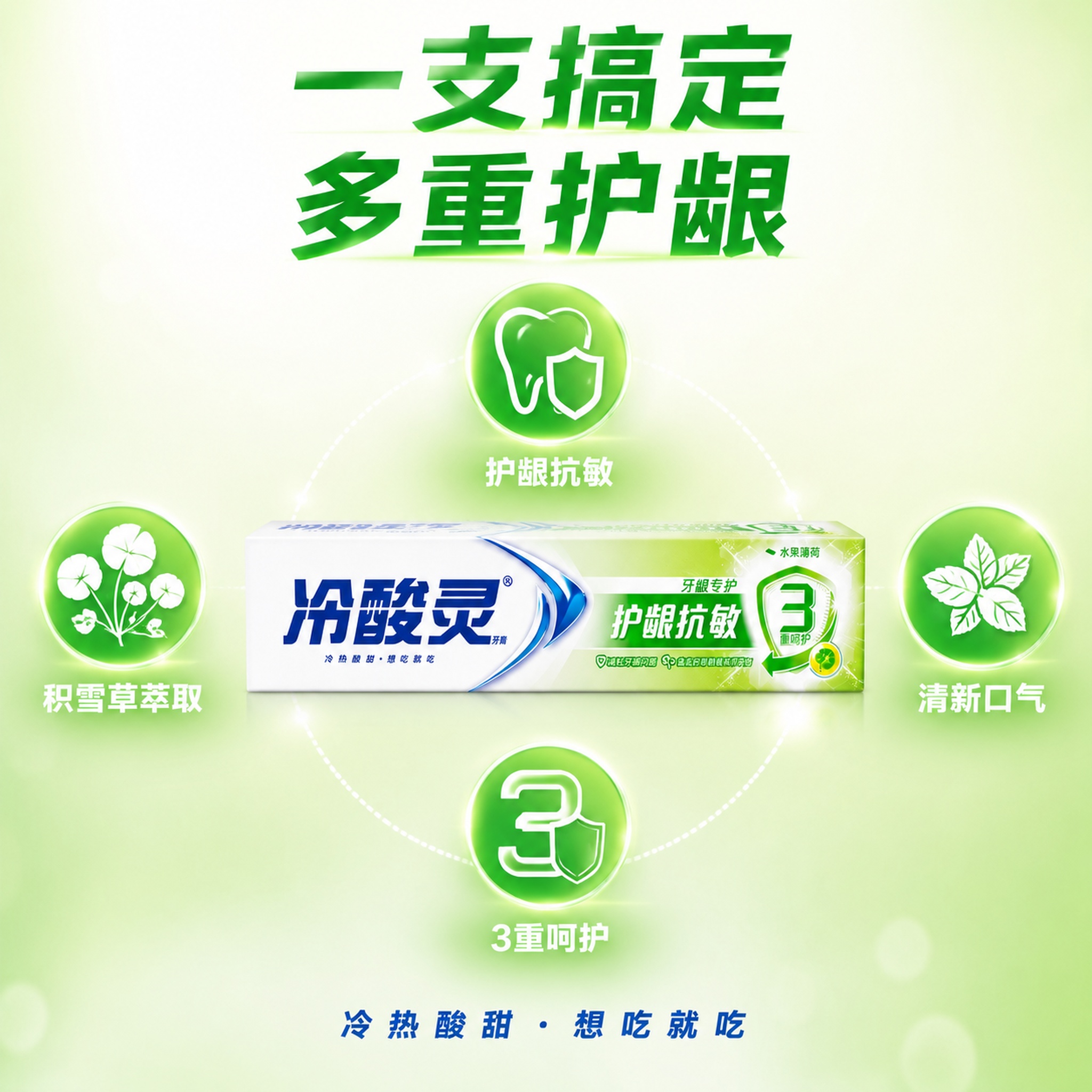 [主图-4] 冷酸灵牙膏多效合一信息图，4大核心卖点图标化展示… - 图片创意预览