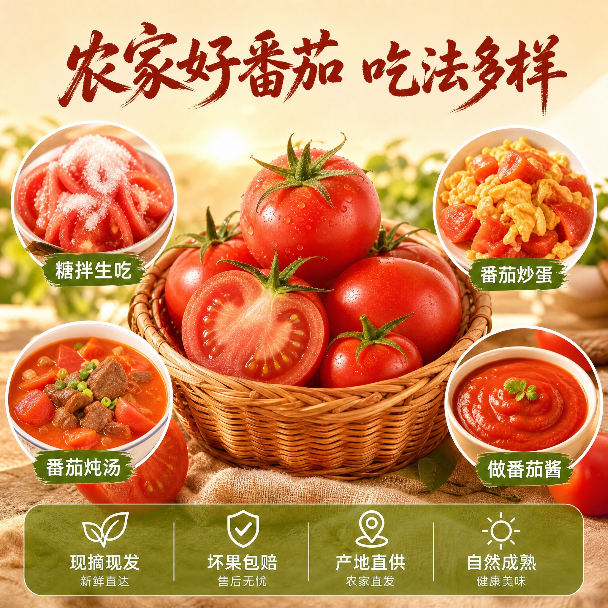 [主图-6 番茄服务承诺图] 农家直供 品质保障 多场景食用… - 图片创意预览