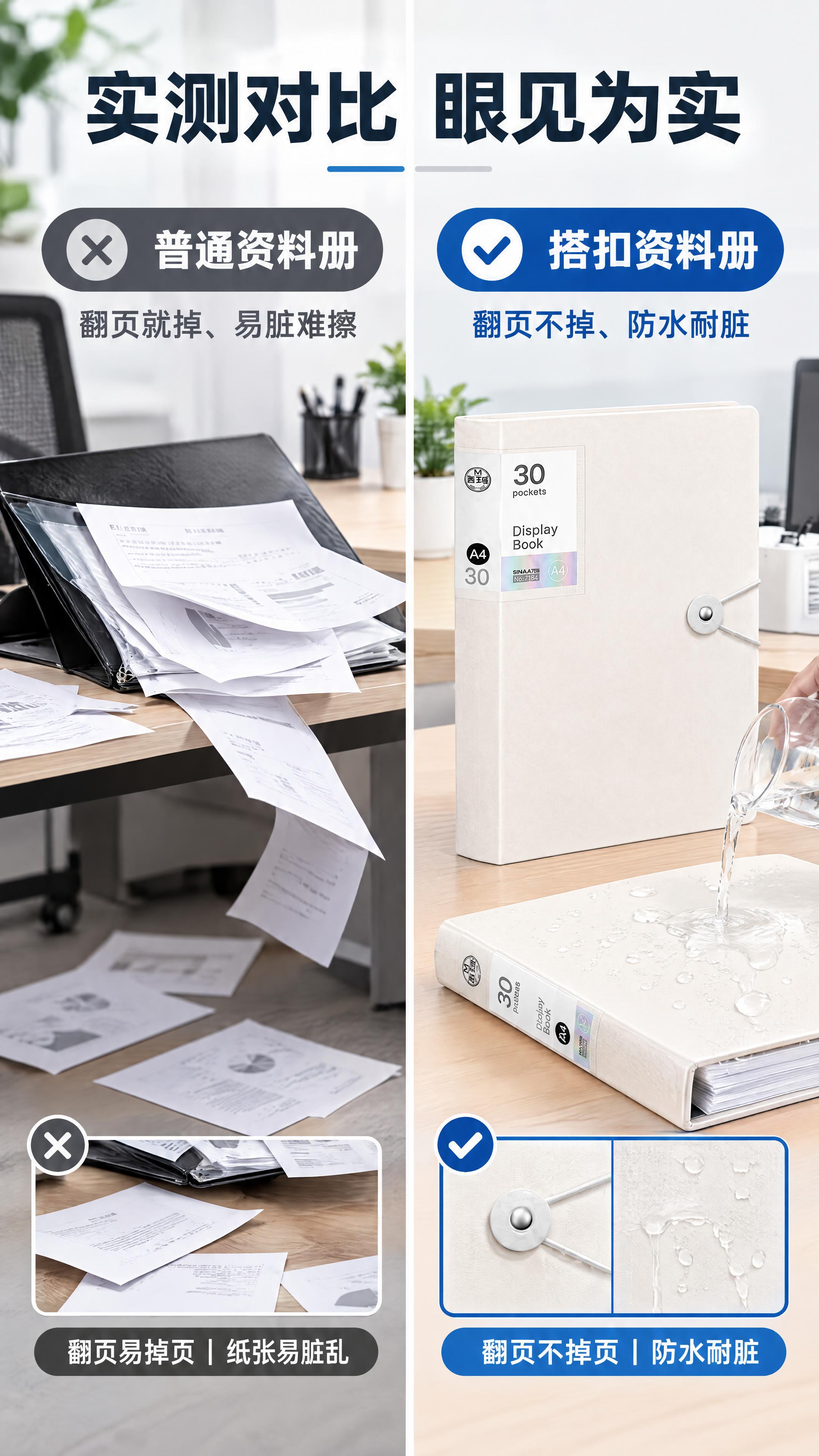 电商详情页对比实测页，9:16竖版，简约商务办公风格。左右分栏… - 图片创意预览