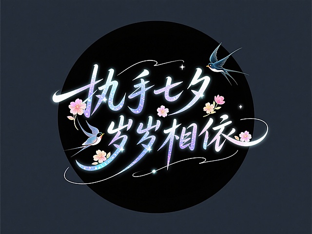 传说七夕节这一天，牛郎织女会跨过银河，以鹊桥相遇，所以将星空的浪漫融入字体中。