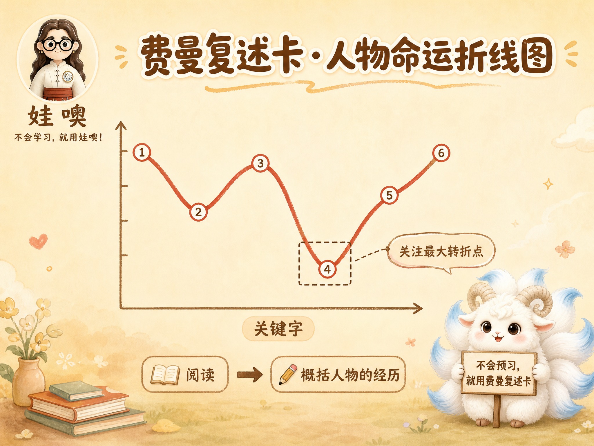 A4横版费曼复述卡标准模板，米黄色暖色调温馨风格。左上角是品牌… - 图片创意预览