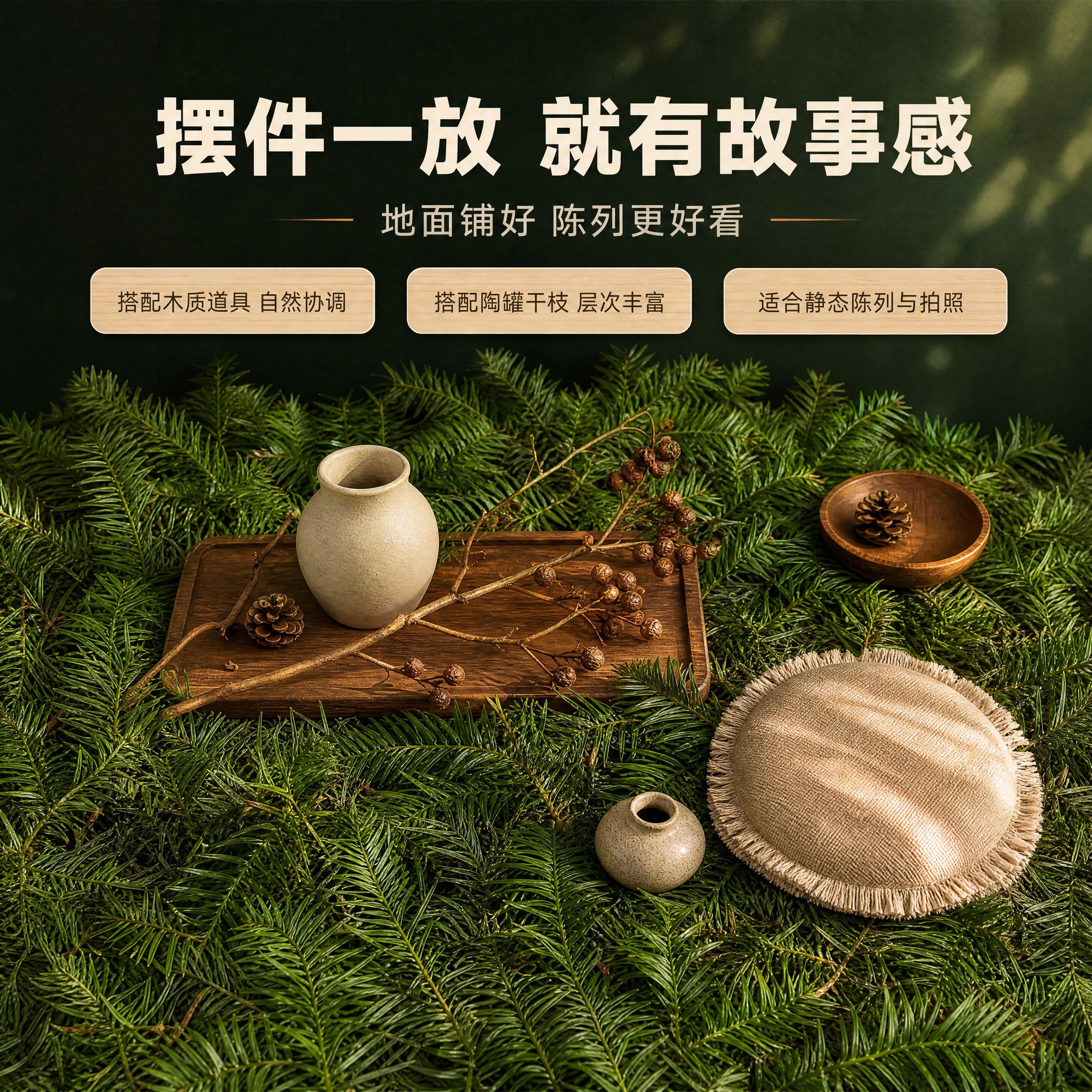 [商品] 使用【图4】【图5】的杉树叶平铺形态作为地面底层，参… - 图片创意预览
