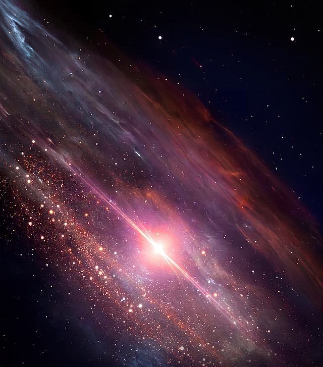 去除图中的所有文字和圆形图案，仅保留星空星云背景图，保持原图的色彩和风格