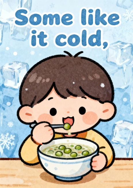 请制作A4竖版儿童卡片 1：
Pease porridge hot,
Pease porridge cold,
Pease porridge in the pot nine days old.
Som预览效果