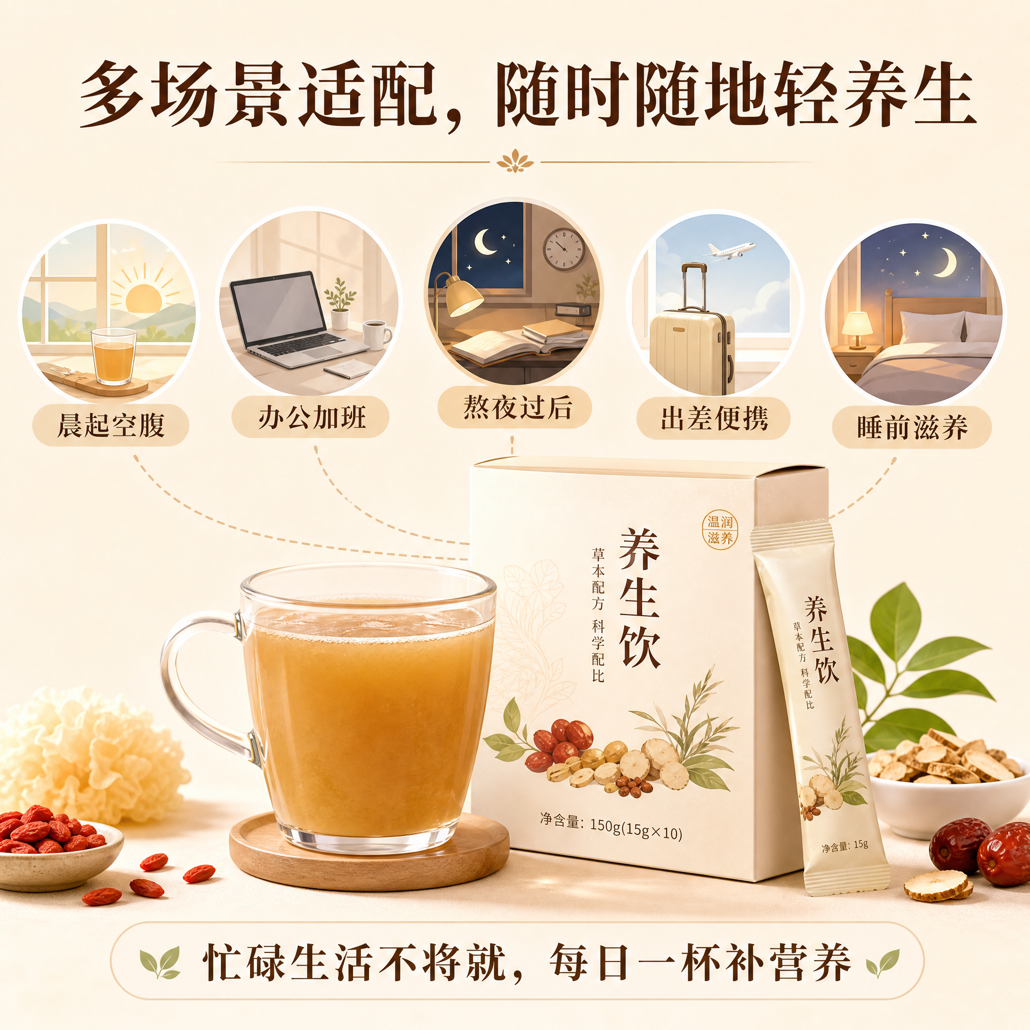 电商主图，正方形1:1，浅色系干净清爽风格。画面展示多个生活场… - 图片创意预览