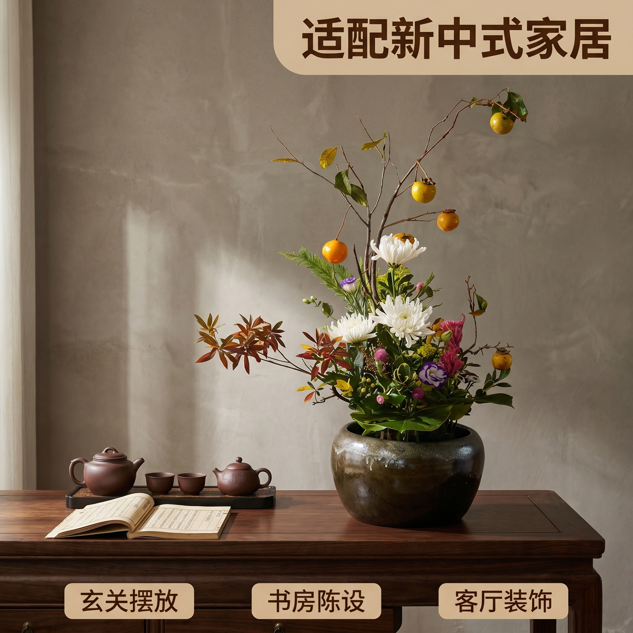 [主图 3] 新中式盆栽空间搭配展示图 [氛围风格] 新中式禅… - 图片创意预览