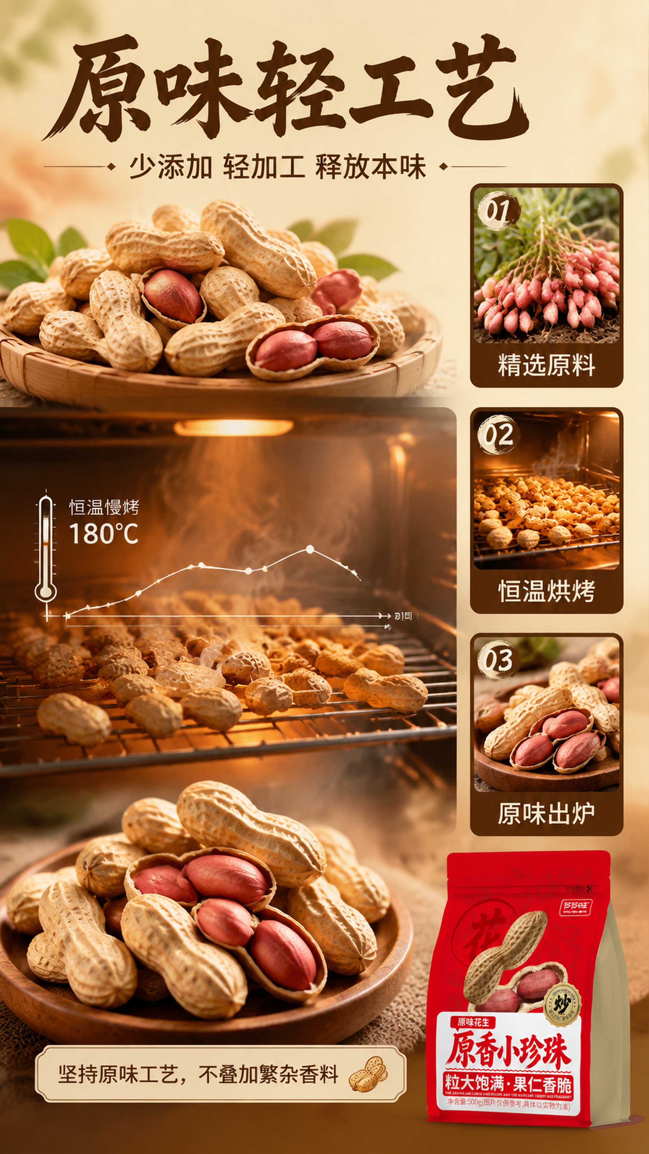 [第3屏] 工艺展示-原味轻加工+恒温烘烤工艺。本屏使用【图1… - 图片创意预览