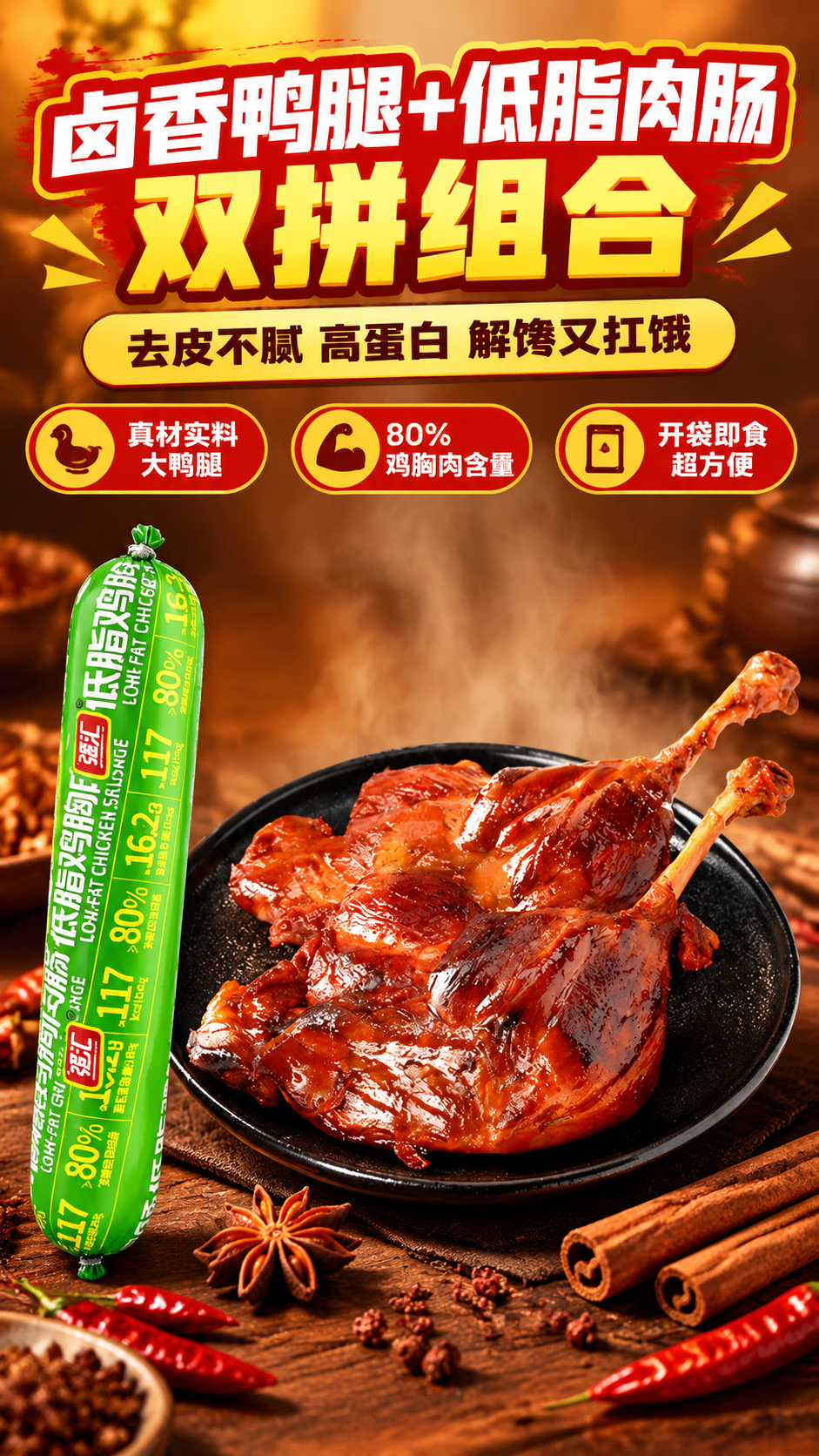 [商品] 使用【图1】卤香去皮鸭腿和鸡胸肉肠组合套装；包含2款… - 图片创意预览
