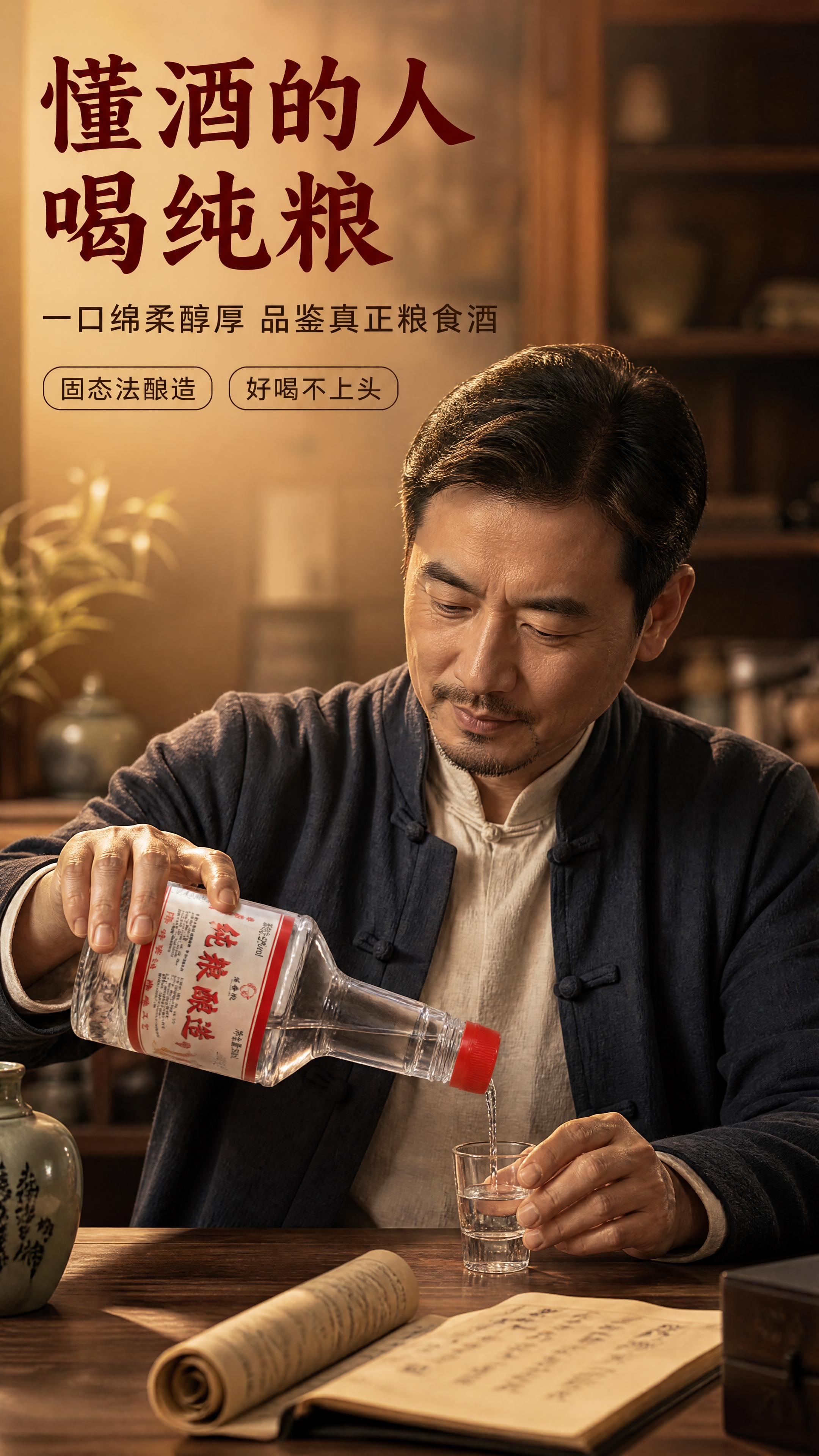 [商品] 使用【图1】淮香悦纯粮酿造白酒瓶；保留瓶身结构、红色… - 图片创意预览